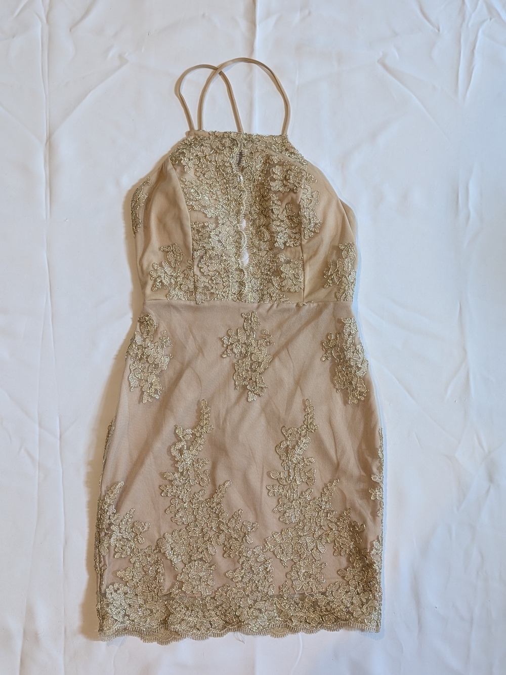 Elegant Gold Lace Bodycon Dress - Women's Formal Mini Dress